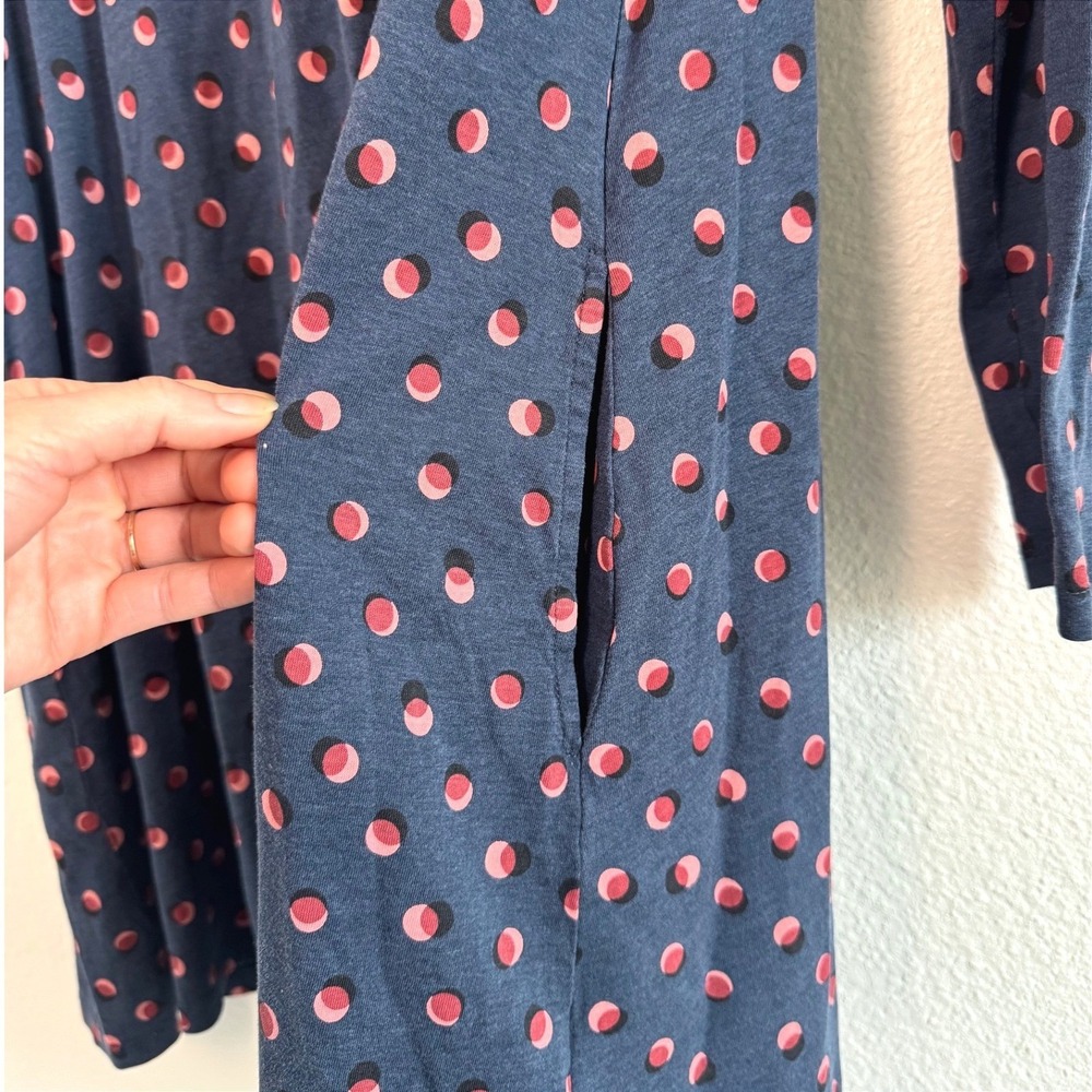 Boden Women Blue Pink Polka Dot Long Sleeve Jersey Swing Dress‎ Pockets US 12R - Picture 6 of 8